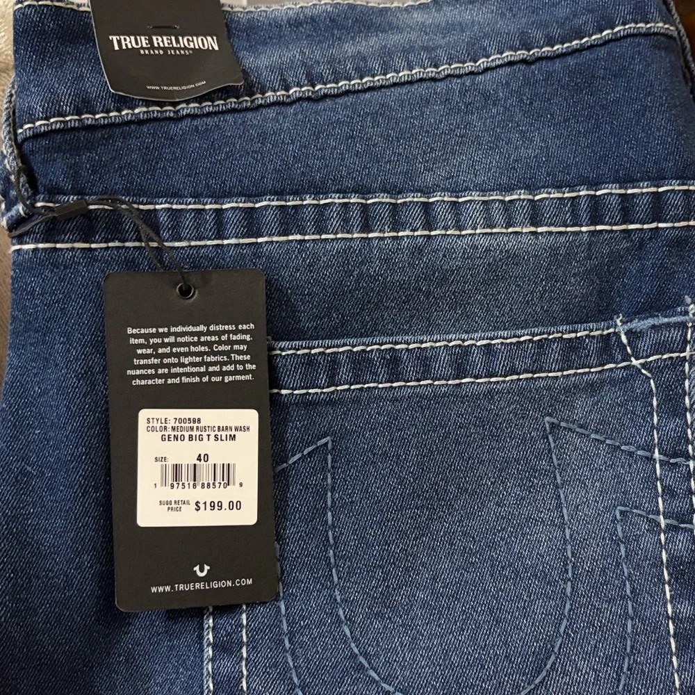 True Religion Men's Big T Geno Slim Jeans Medium Rustic Barn Wash‎ New 40 x 32